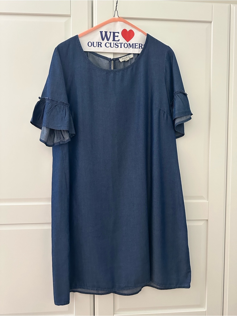 Rebellion Simple Denim Shift Dress with Ruffle Sleeves